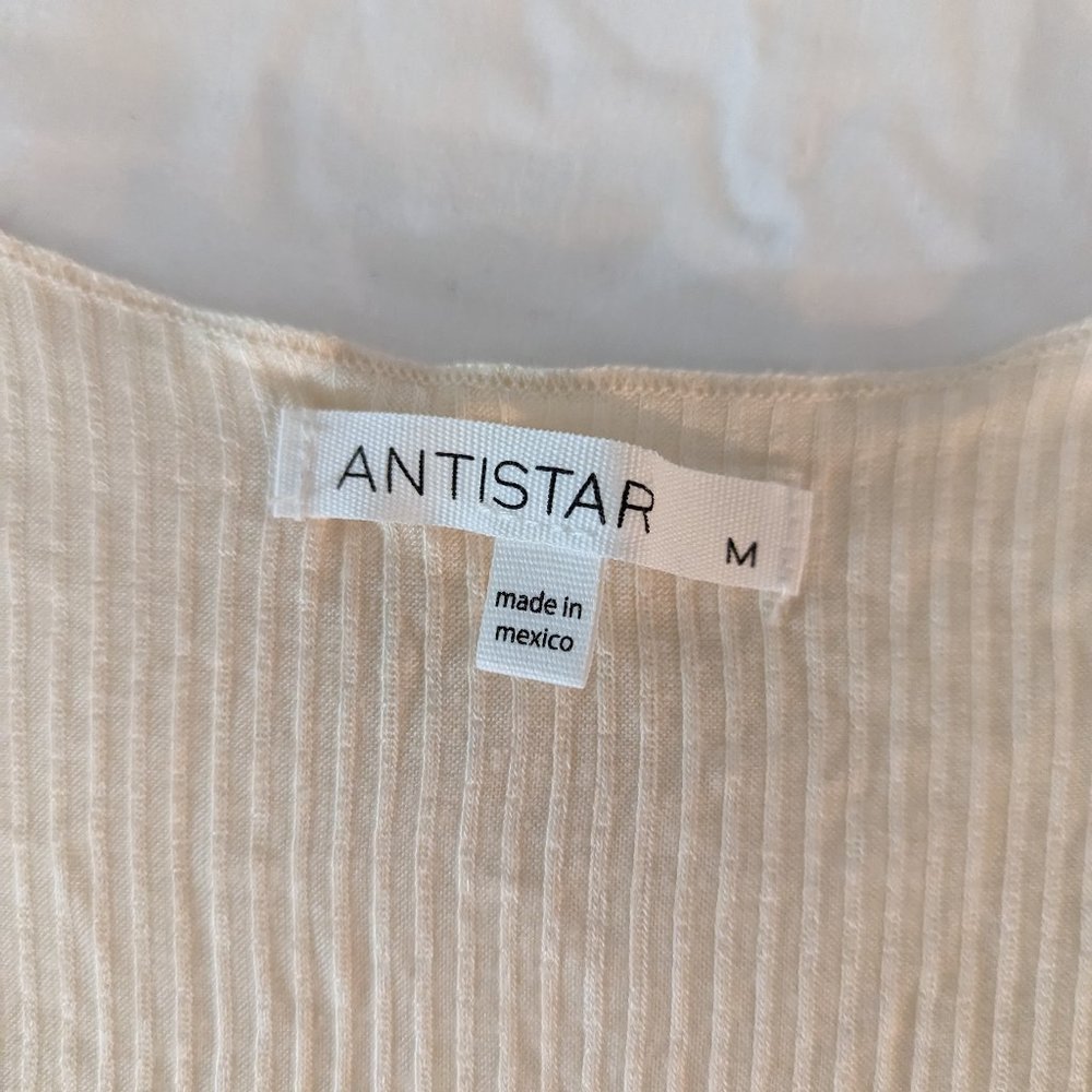 Women's Antistar cropped stretch cinched ruffle cap-sleeve top, cream, size M - Picture 4 of 6